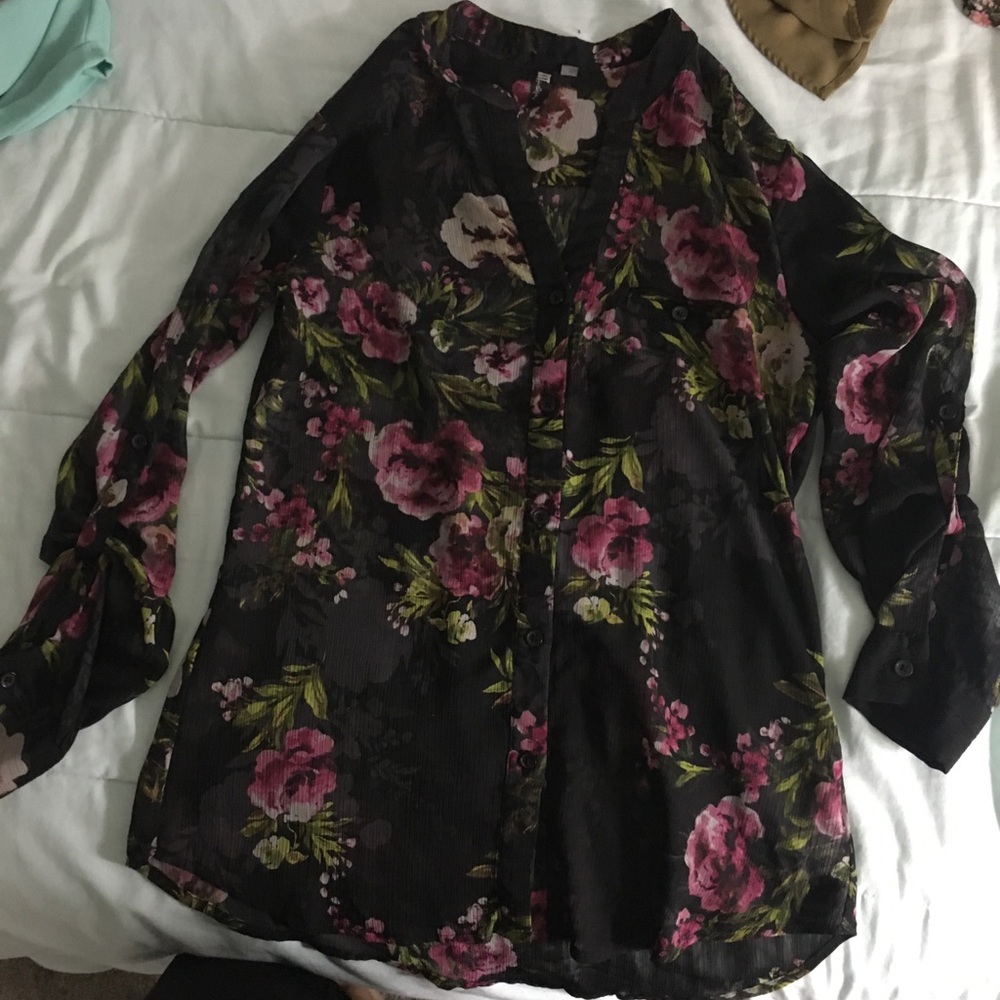 Black transparent blouse with flowers